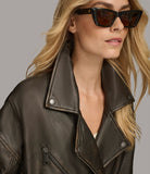 Gewaschene Moto-Trench-Lederjacke