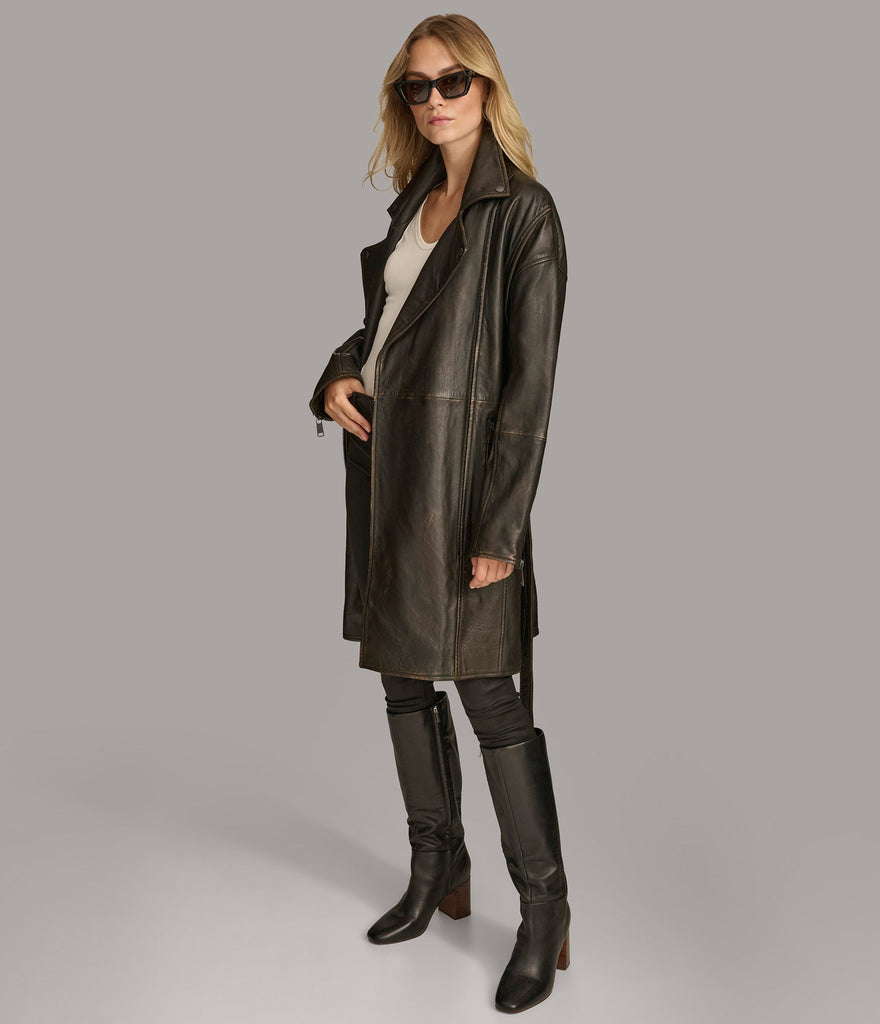 Gewaschene Moto-Trench-Lederjacke