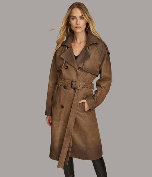 Trenchcoat aus Distressed-Leder