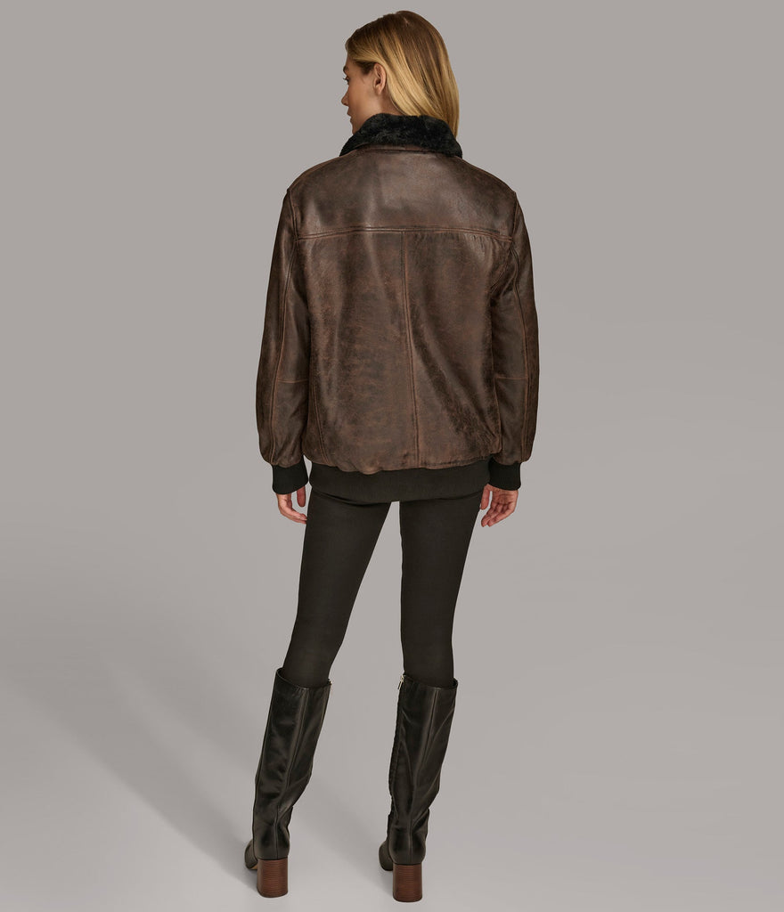 Faux Fur Lined Leather Bomber