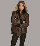 Faux Fur Lined Leather Bomber