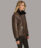 Faux Fur Lined Leather Bomber