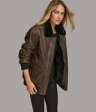 Faux Fur Lined Leather Bomber