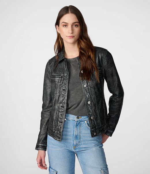 Leather Denim Jacket-GLJK38
