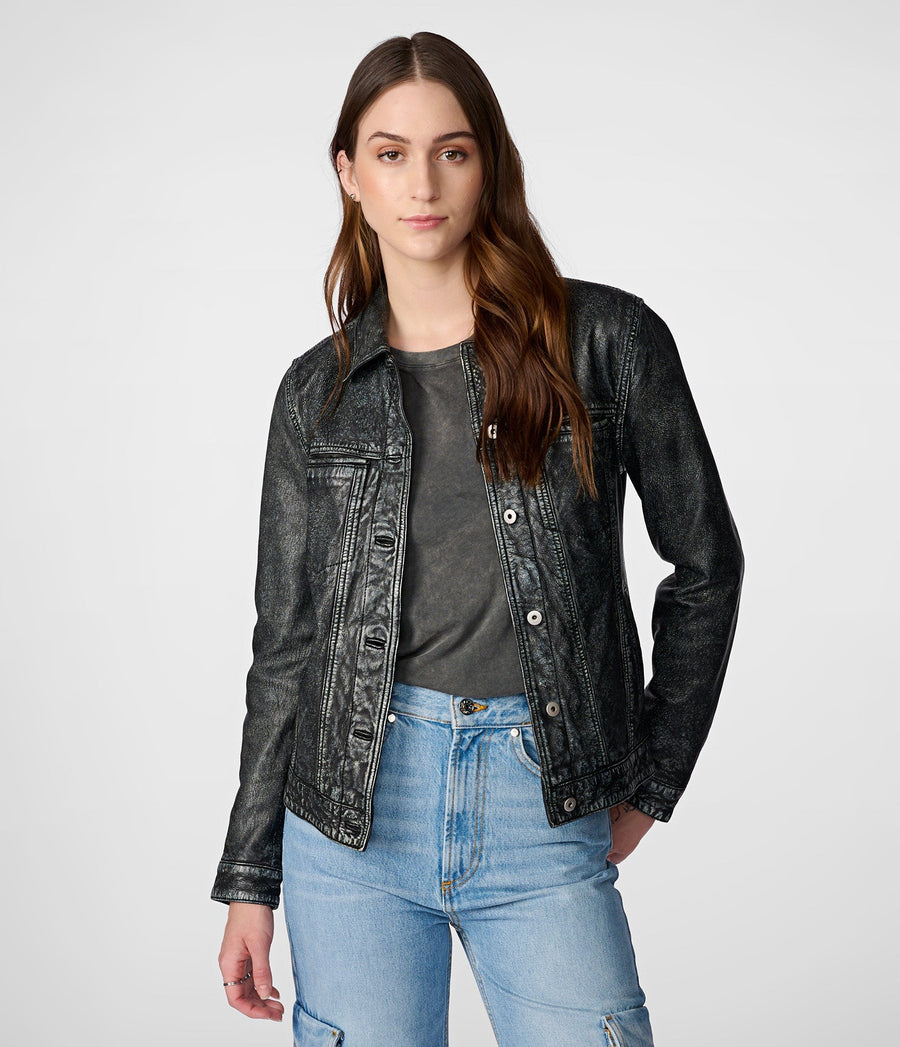 Leather Denim Jacket-GLJK38