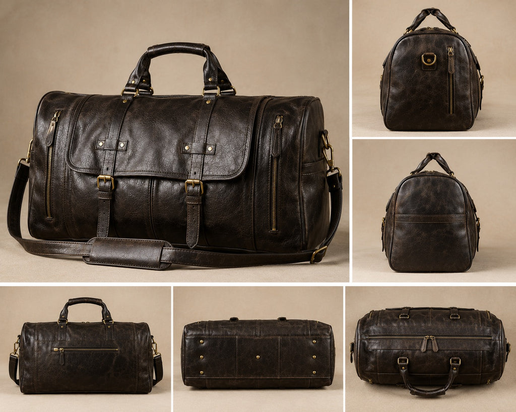 Vintage Leather Duffle Bag Dark Brown