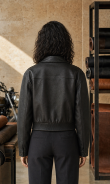 Orbit Crop Bomber leather jacket back view