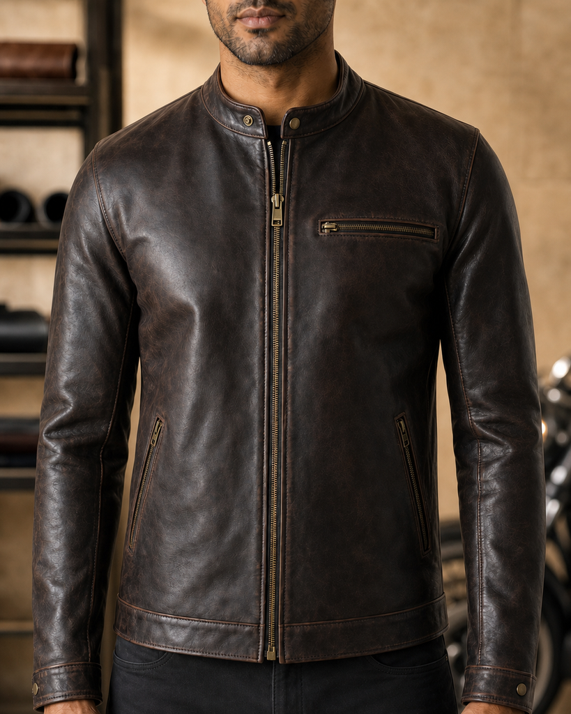 Four-Zip Racer leather jacket construction detail