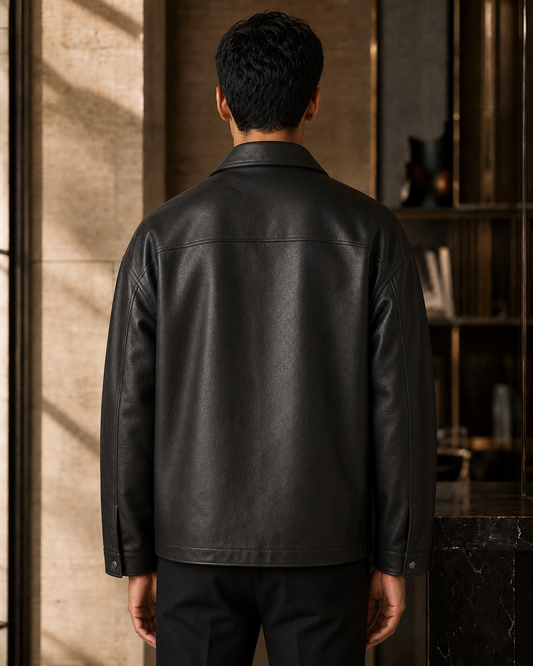 Night Coach leather jacket back view