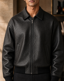 Block Bomber leather jacket construction detail