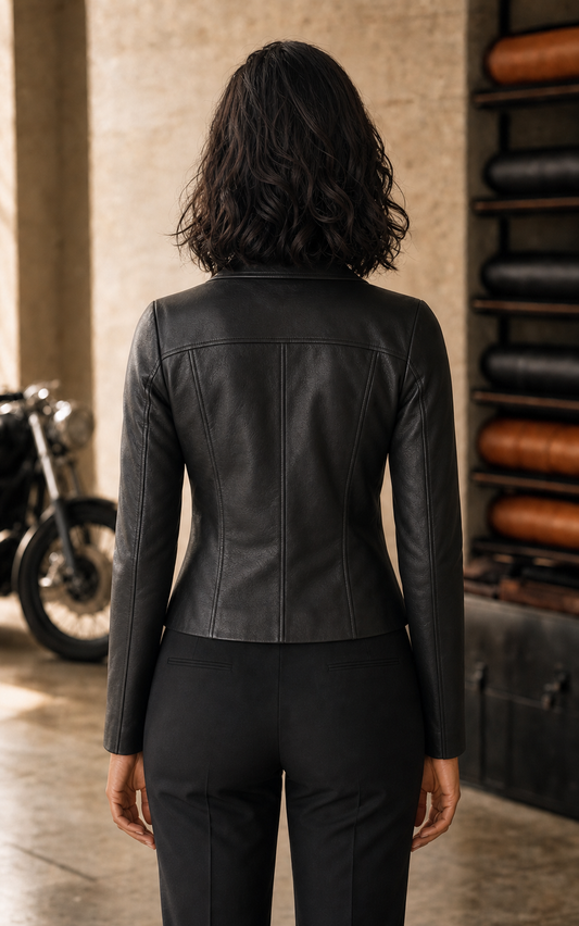 Precision Biker leather jacket back view