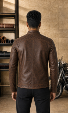 Tobacco Mile leather jacket back view