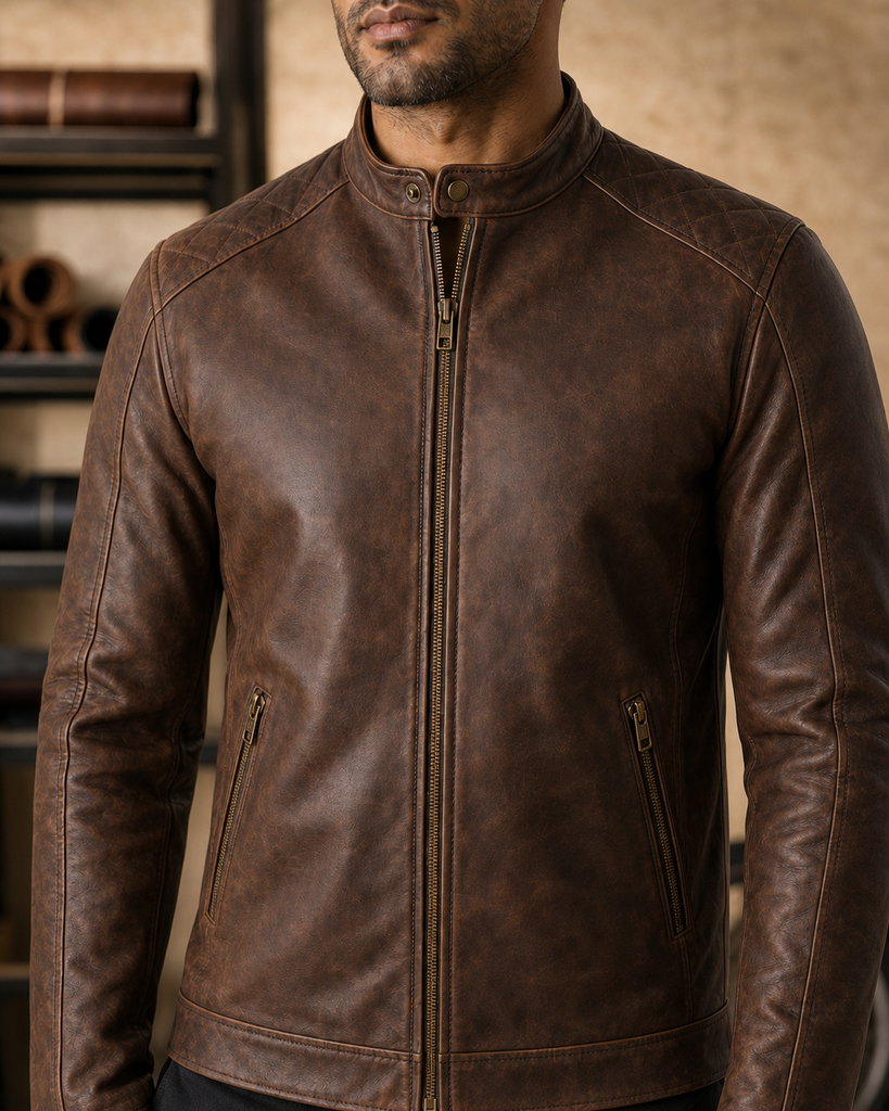 Tobacco Mile leather jacket construction detail