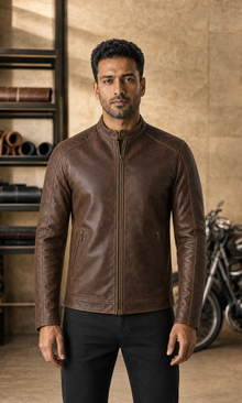 Tobacco Mile tobacco leather jacket front view