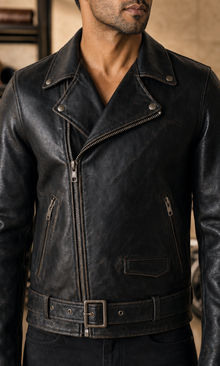 Archive Biker leather jacket construction detail