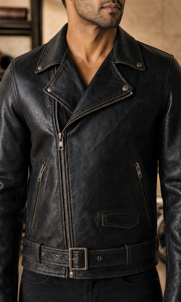 Archive Biker leather jacket construction detail