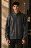 Seoul Volume washed black leather jacket front view