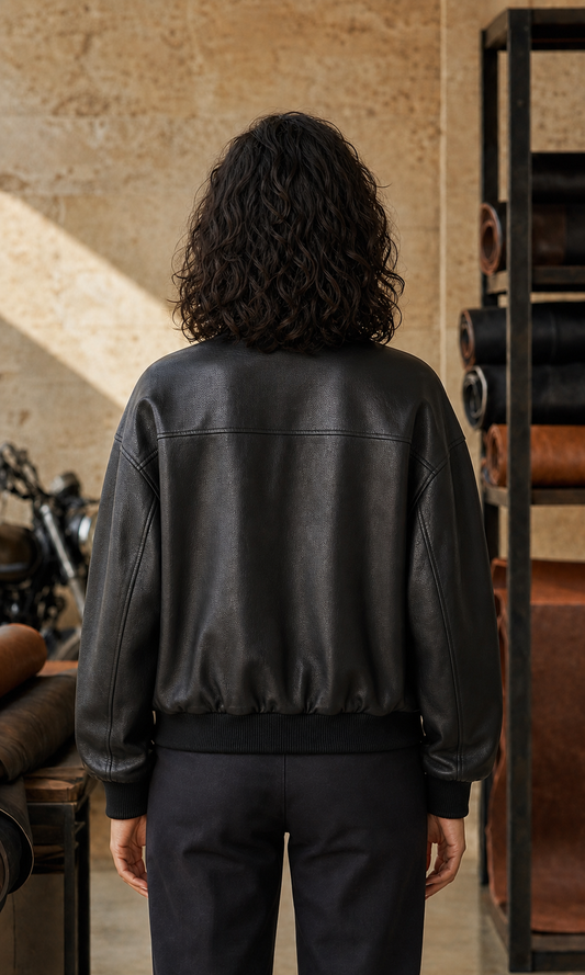 Cargo Slouch leather jacket back view