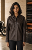 Monday Overshirt chocolate leather jacket front view