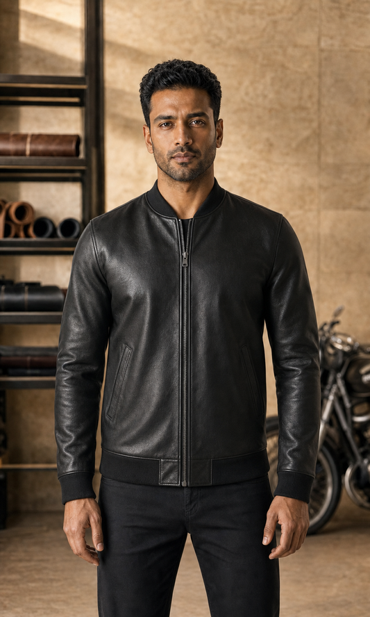 Modern Flight black leather jacket front view