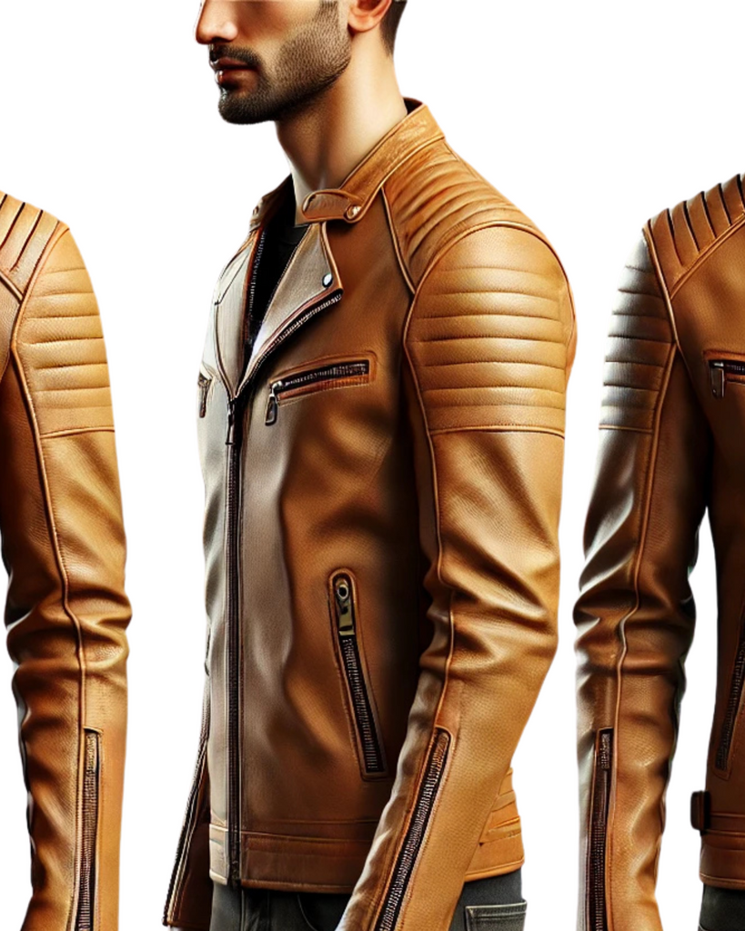 Tan Leather Biker Jacket - Minimalist Design with Streamlined Features