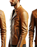 Tan Leather Biker Jacket - Minimalist Design with Streamlined Features