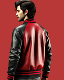 Black and Red Varsity Jacket - A-Grade Sheep Leather with Solid Black Ribs