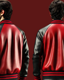 Black and Red Varsity Jacket - A-Grade Sheep Leather with Solid Black Ribs