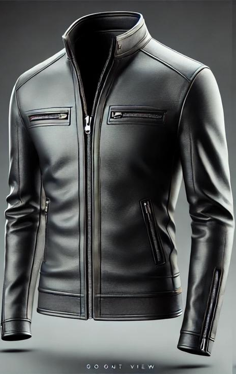 Minimalist Black Leather Jacket with Front-Open Design