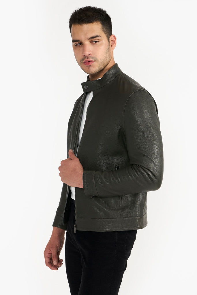 Pg Signature Olivgrüne Lederjacke für Herren