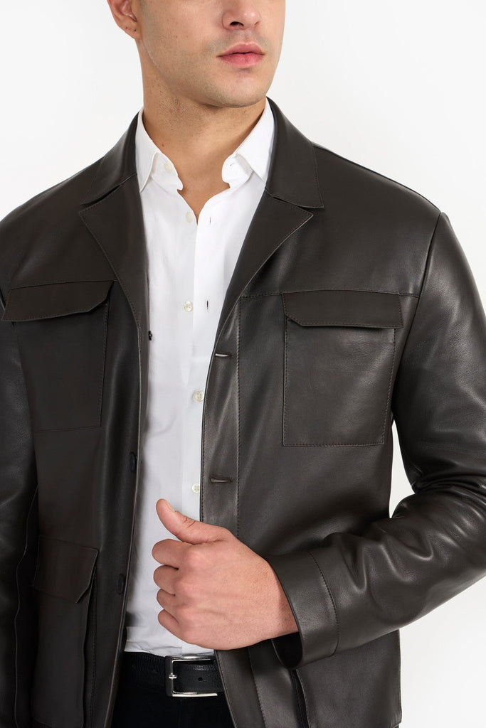 Pg Signature Dark Brown Men'Sleather Jacket