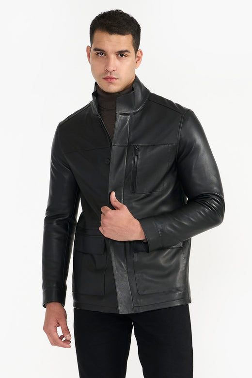 Signature Black Men Leather Jacket-GLJK180