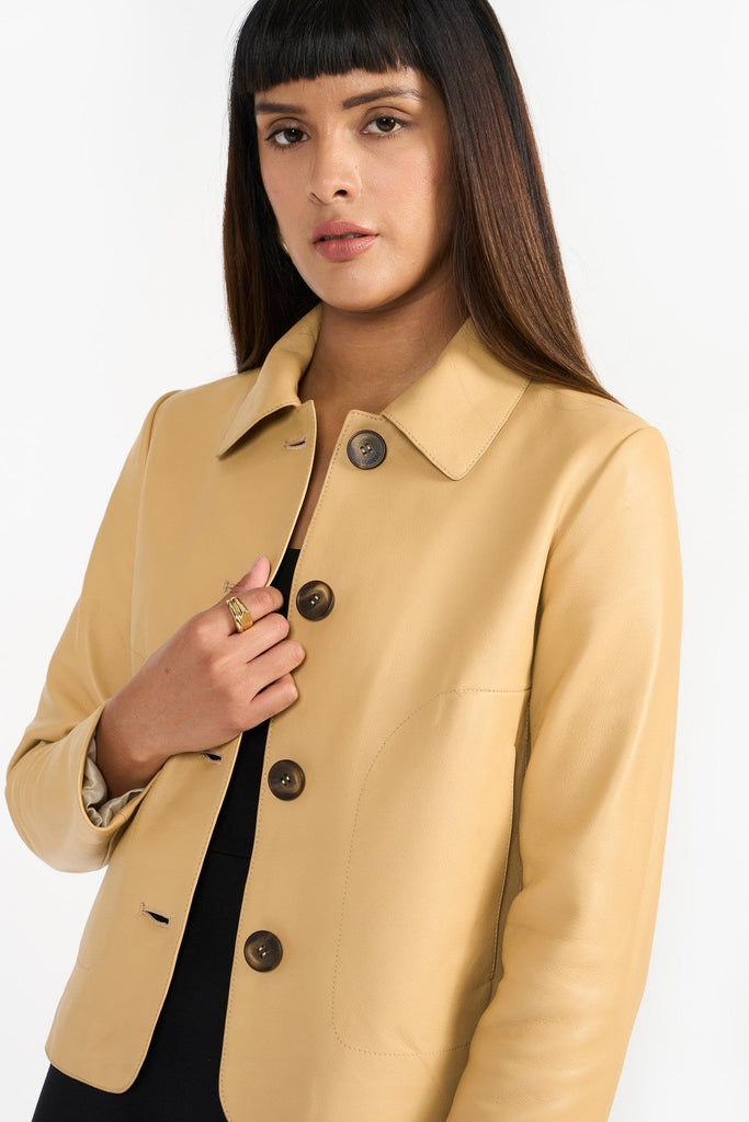 Yellow Women'S Leather Jacket