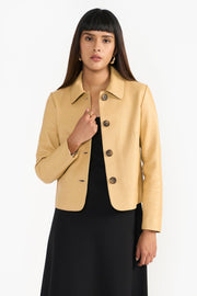 Yellow Women Leather Jacket