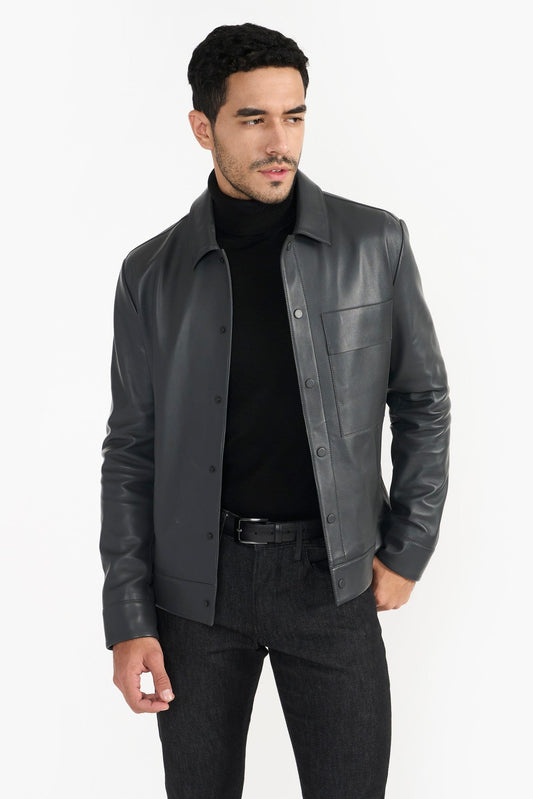 Pg Signature Graphite Grey Men'S Leather Jacket