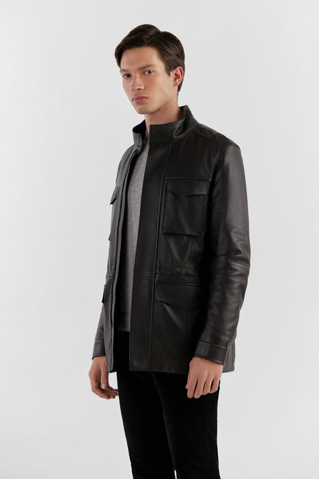 Dunkelbraune Herren Lederjacke