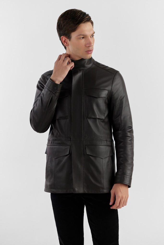 Dunkelbraune Herren Lederjacke