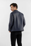 Navy Blue Nappa Leather Stand Collar Jacket | Sleek & Practical Design