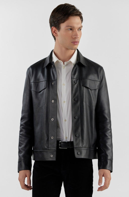 Pg Signature Black Men Leather Jacket-GLJK173