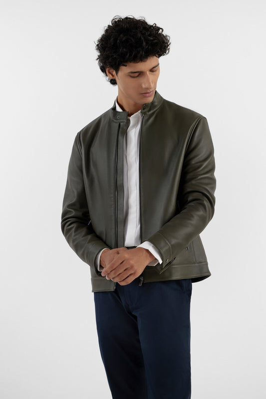 Olive Leather Jacket “ Stylish & Functional | Goat Collection