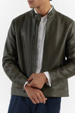 Olive Leather Jacket “ Stylish & Functional | Goat Collection