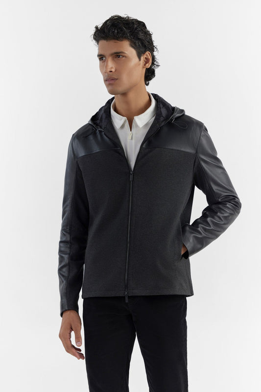 Pg Signature Black Grey Men'S Mix Media Jacket