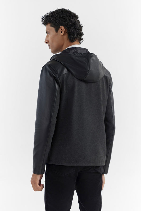 Pg Signature Black Grey Men'S Mix Media Jacket