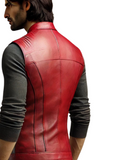 Premium Sleeveless Red Leather Jacket - A-Grade Leather, Slim Fit Design