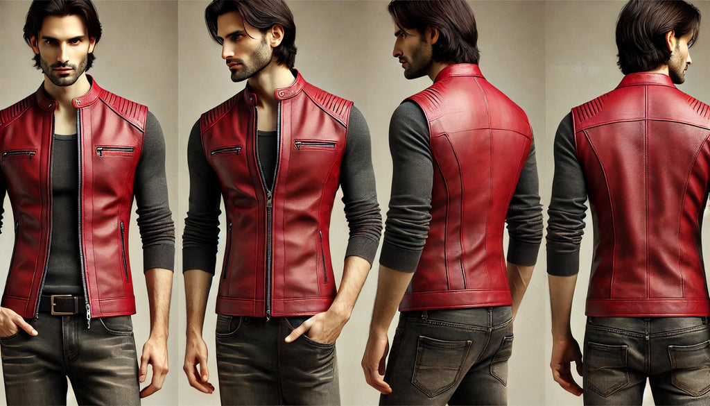 Premium Sleeveless Red Leather Jacket - A-Grade Leather, Slim Fit Design