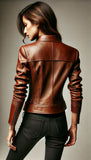 Elegance Brown: Women's Soft Sheep Leather Jacket – Tailored Fit, Minimalist Design