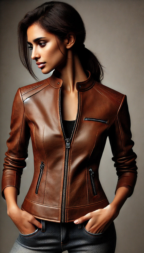 Elegance Brown: Women's Soft Sheep Leather Jacket – Tailored Fit, Minimalist Design