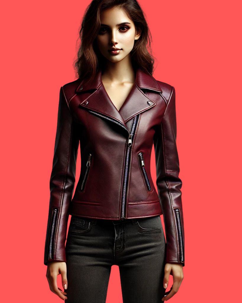 Maroon Luxe: Women's Soft Sheep Leather Cropped Jacket – Asymmetrical Zipper, Modern Fit