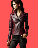 Maroon Luxe: Women's Soft Sheep Leather Cropped Jacket – Asymmetrical Zipper, Modern Fit