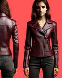 Maroon Luxe: Women's Soft Sheep Leather Cropped Jacket – Asymmetrical Zipper, Modern Fit